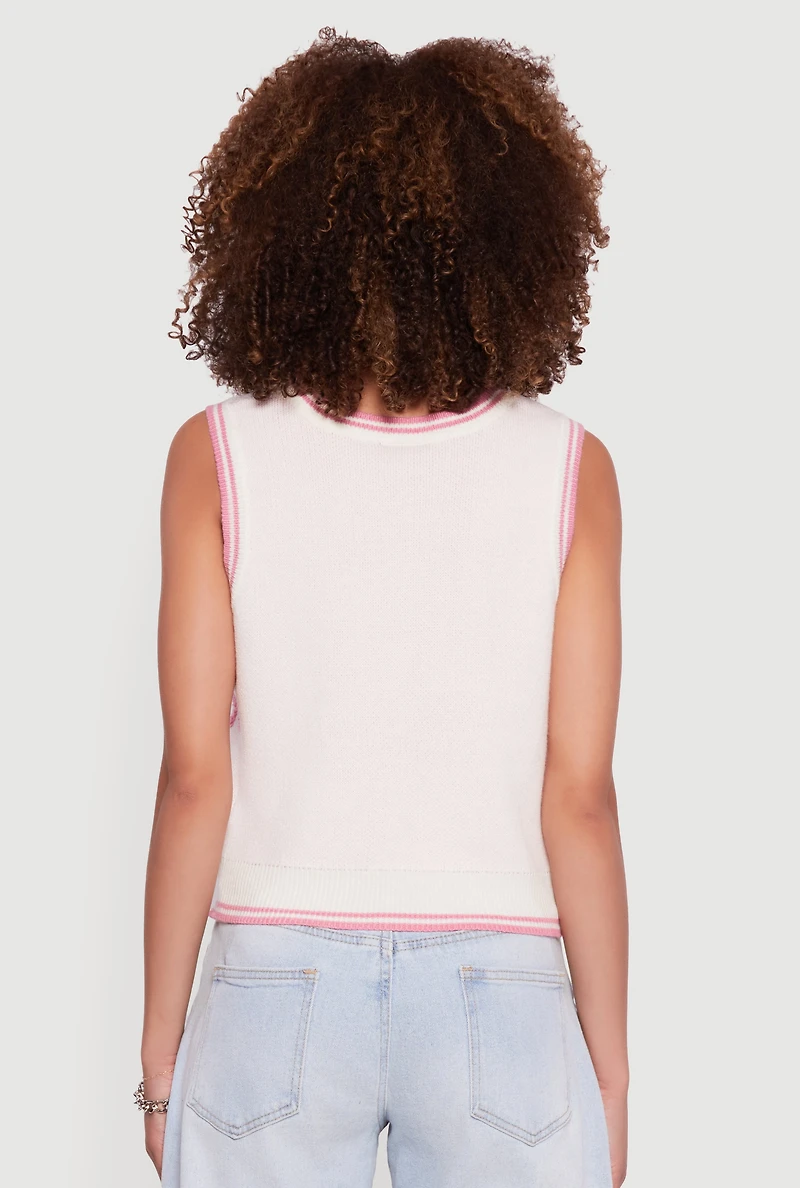 Chenille Bow Print V-Neck Sweater Vest