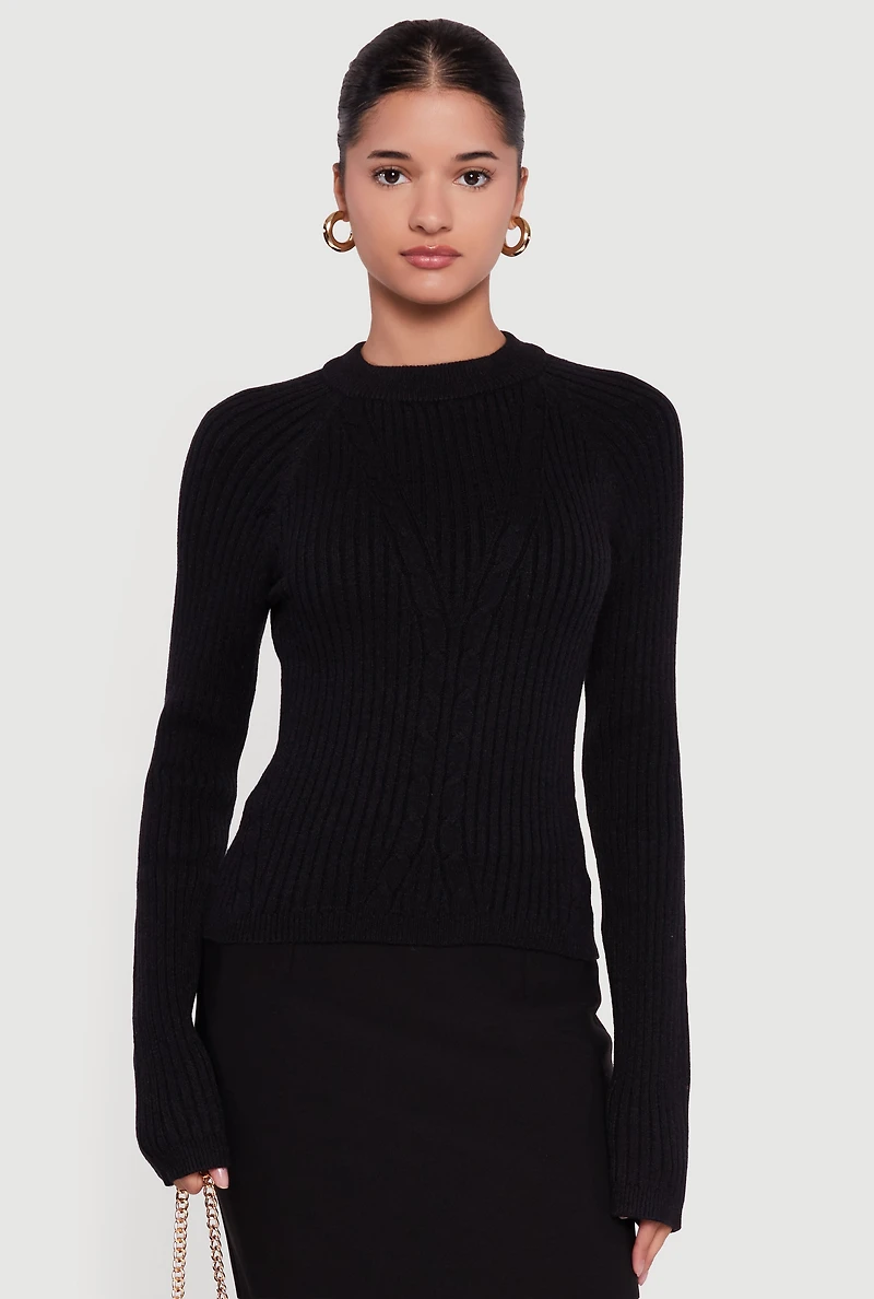 Cable Knit Long Sleeve Crew Neck Pullover Sweater