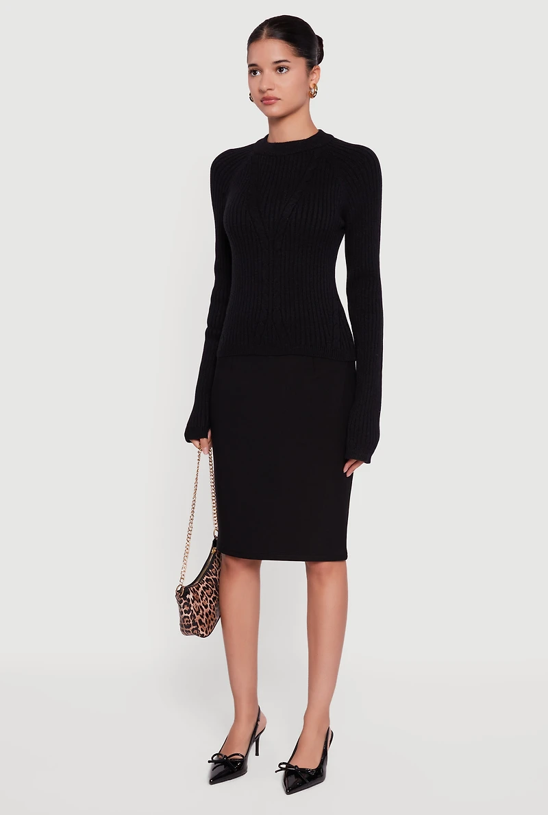 Cable Knit Long Sleeve Crew Neck Pullover Sweater