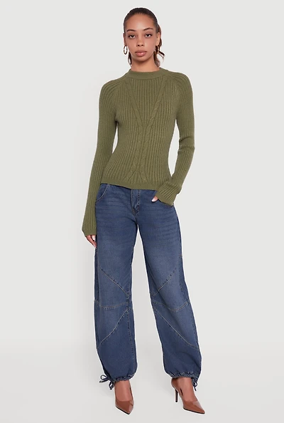 Cable Knit Long Sleeve Crew Neck Pullover Sweater