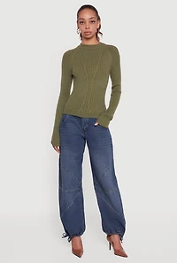 Cable Knit Long Sleeve Crew Neck Pullover Sweater