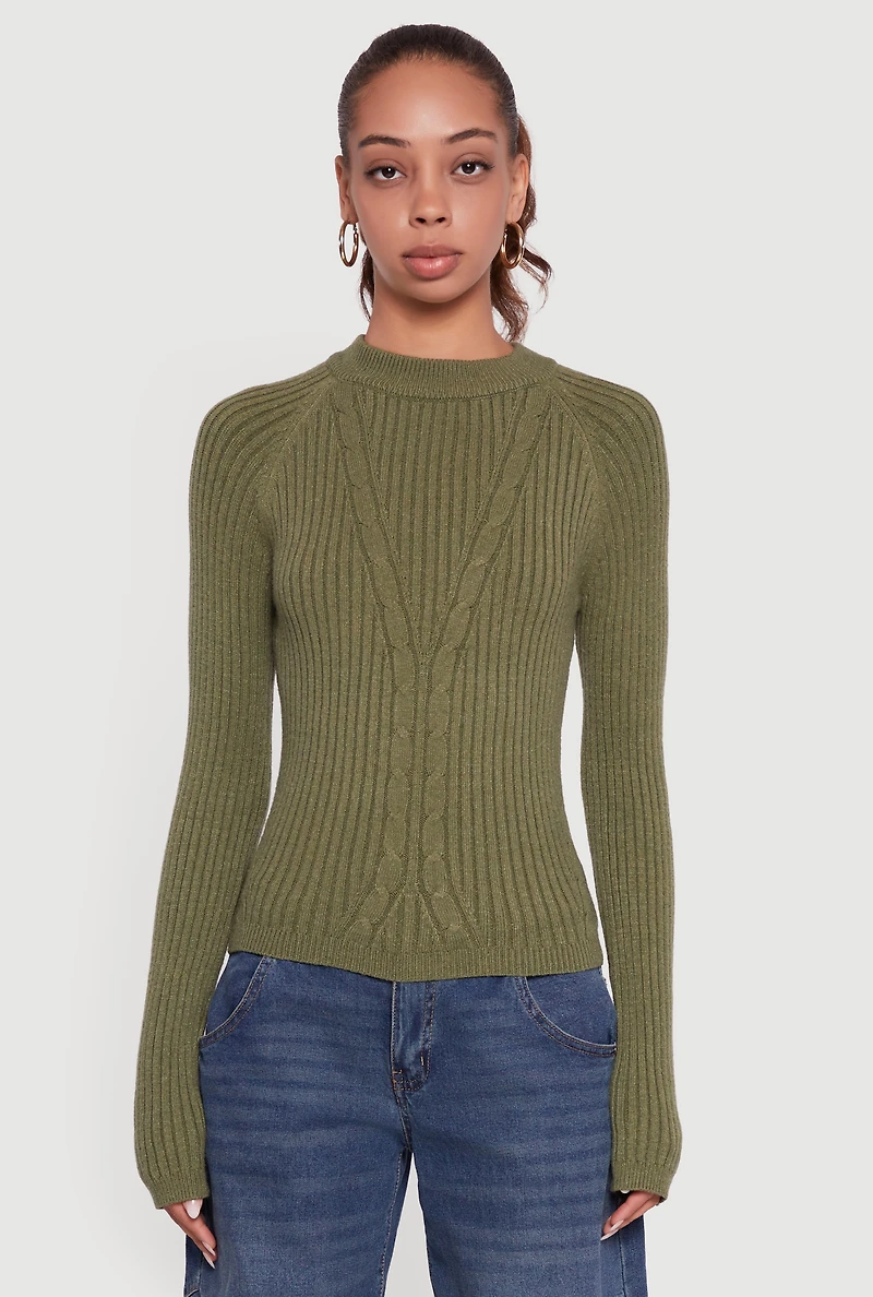 Cable Knit Long Sleeve Crew Neck Pullover Sweater