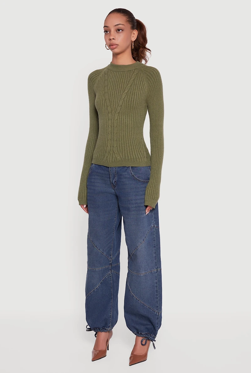 Cable Knit Long Sleeve Crew Neck Pullover Sweater