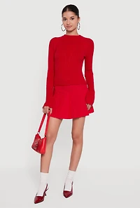 Womens Cable Knit Long Sleeve Crew Neck Pullover Sweater, Red, Size XL