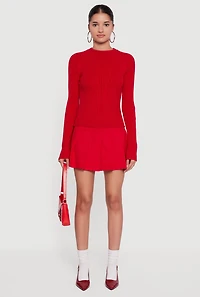 Womens Cable Knit Long Sleeve Crew Neck Pullover Sweater, Red, Size XL