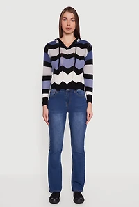 Chevron Pointelle Knit Hooded Sweater