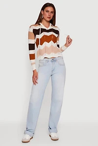 Chevron Pointelle Knit Hooded Sweater