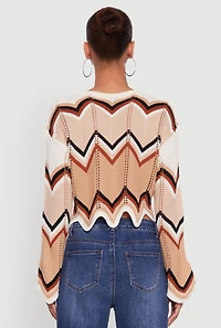 Womens Chevron Crochet Cropped Sweater, Multi,