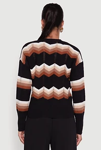 Womens Chevron Print Ribbed Knit Faux Wrap V-Neck Sweater, Multi,
