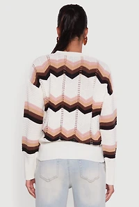 Womens Chevron Print Ribbed Knit Faux Wrap V-Neck Sweater, Multi,