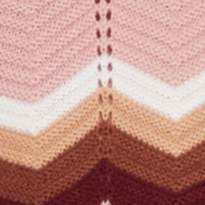 Chevron Print Ribbed Knit Faux Wrap V-Neck Sweater