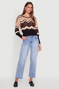 Crochet Chevron Caged Back V-Neck Sweater