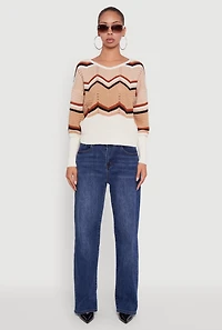 Womens Crochet Chevron Caged Back V-Neck Sweater, Multi,