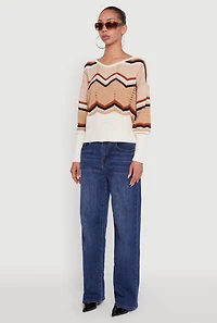 Womens Crochet Chevron Caged Back V-Neck Sweater, Multi,