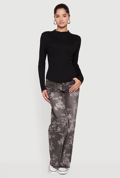 Womens Rib Knit Long Sleeve Mock Neck Sweater,