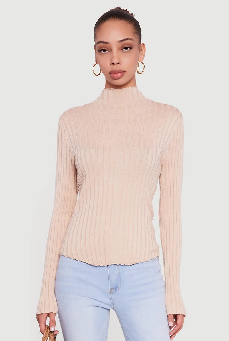 Rib Knit Long Sleeve Mock Neck Sweater