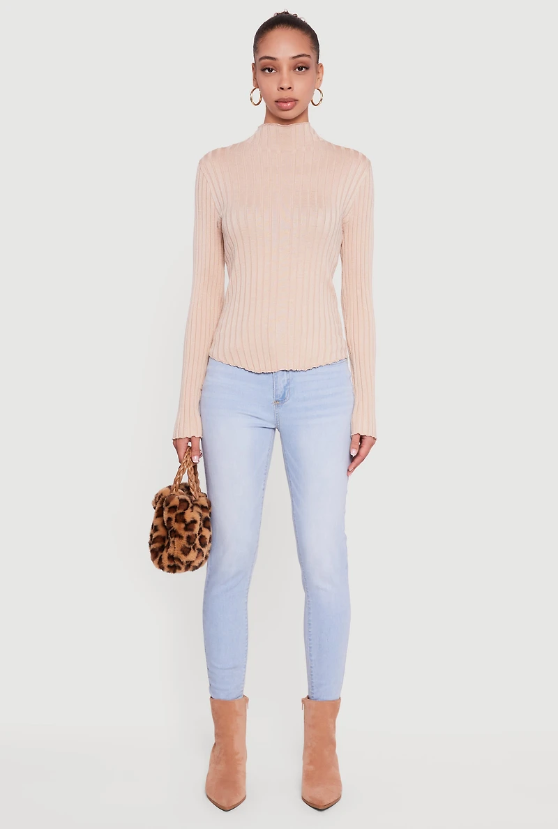 Rib Knit Long Sleeve Mock Neck Sweater