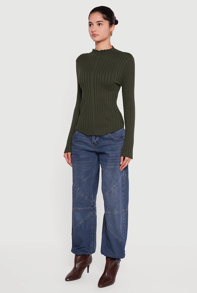 Rib Knit Long Sleeve Mock Neck Sweater