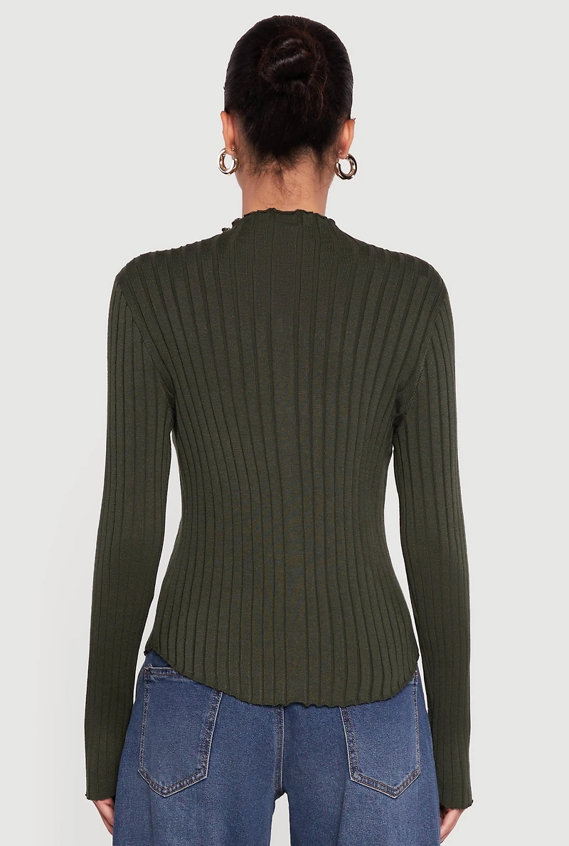 Rib Knit Long Sleeve Mock Neck Sweater