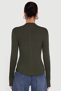 Rib Knit Long Sleeve Mock Neck Sweater