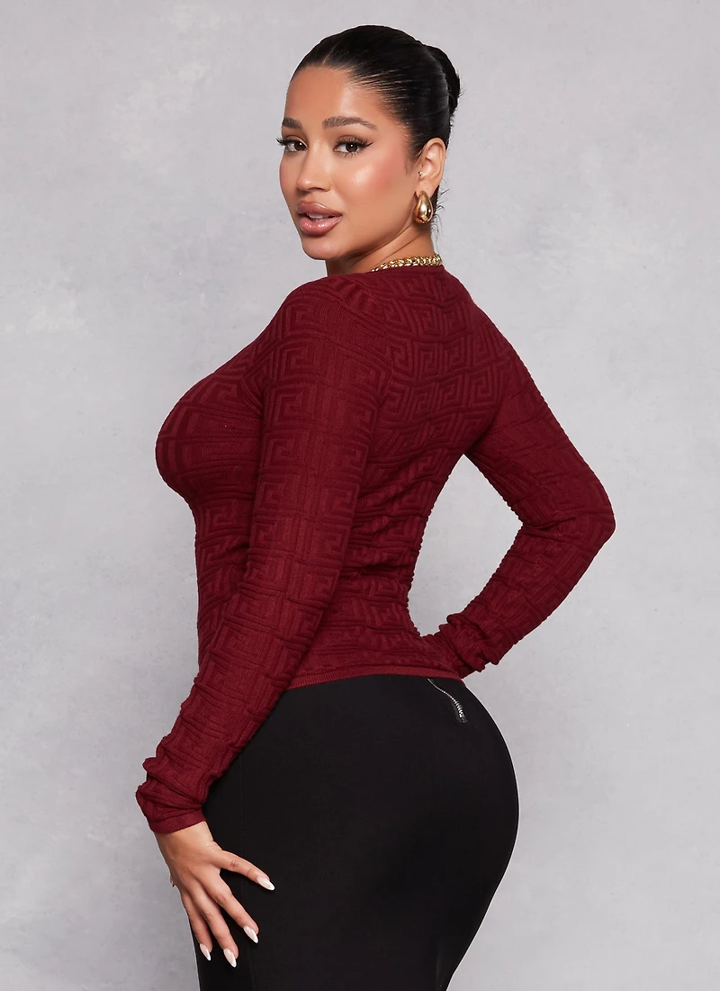 Greek Key Square Neck Sweater