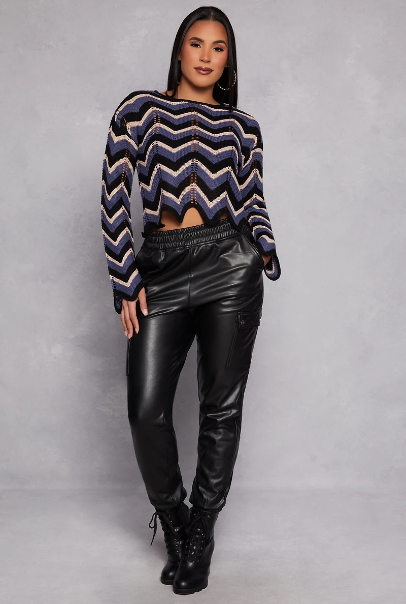 Chevron Pointelle Long Sleeve Crop Top