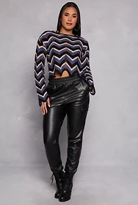Chevron Pointelle Long Sleeve Crop Top