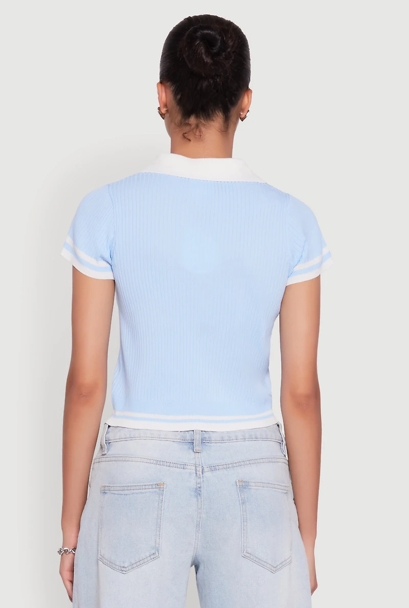 Womens Angel Graphic Varsity Stripe Polo Shirt, Blue,