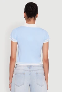Womens Angel Graphic Varsity Stripe Polo Shirt, Blue,