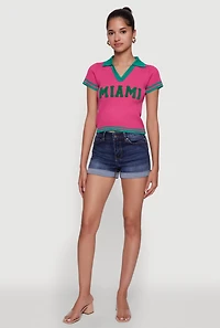 Womens Miami Graphic Varsity Stripe Polo Shirt, Pink, Size XL