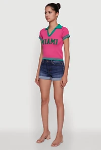 Womens Miami Graphic Varsity Stripe Polo Shirt, Pink,
