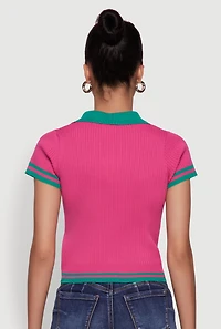 Womens Miami Graphic Varsity Stripe Polo Shirt, Pink, Size XL