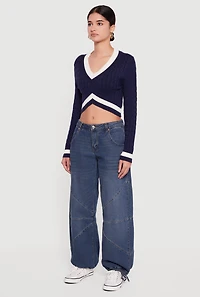 Contrast Trim Cable Knit Cropped Sweater