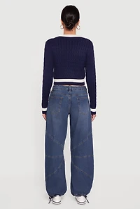 Contrast Trim Cable Knit Cropped Sweater