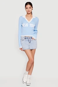 Chenille New York Patch Graphic Varsity Stripe Sweater