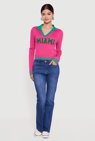 Miami Graphic Long Sleeve Polo Sweater