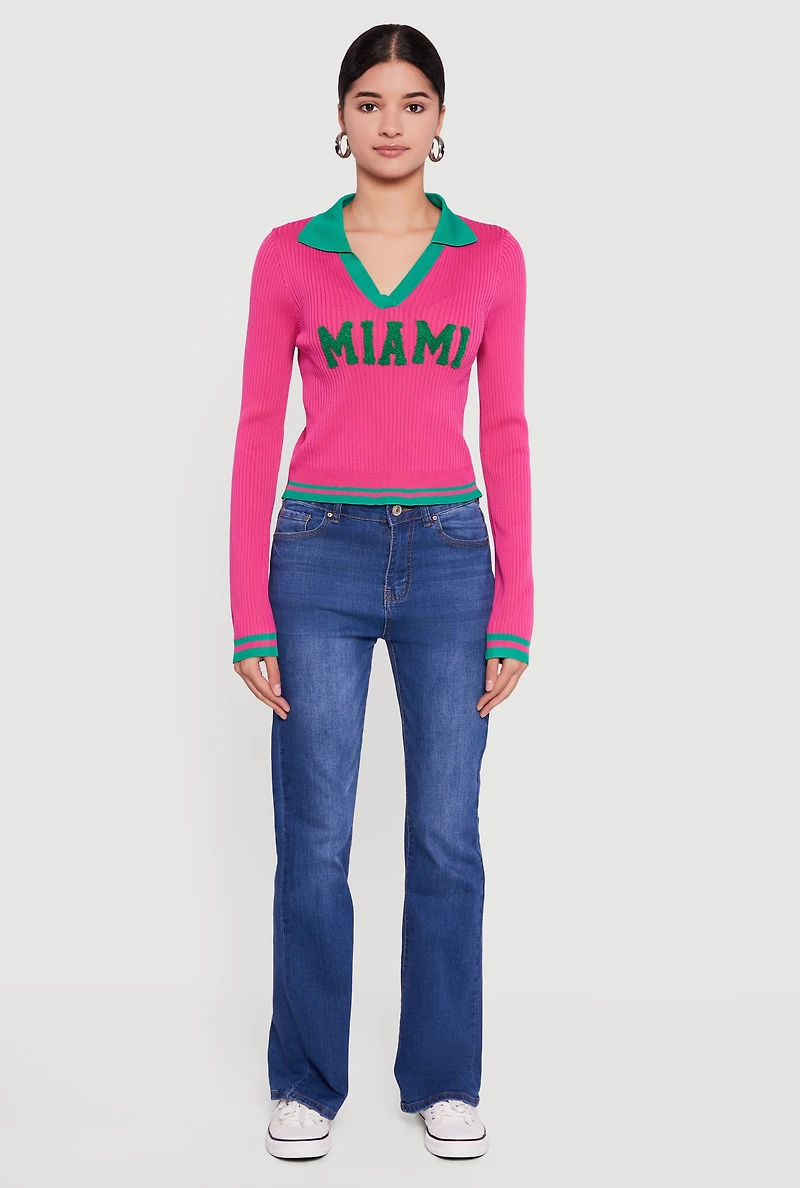 Miami Graphic Long Sleeve Polo Sweater