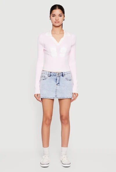 Chenille 89 Patch Graphic Varsity Stripe Sweater