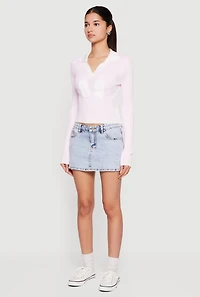 Womens Chenille 89 Patch Graphic Varsity Stripe Sweater, Pink, Size M