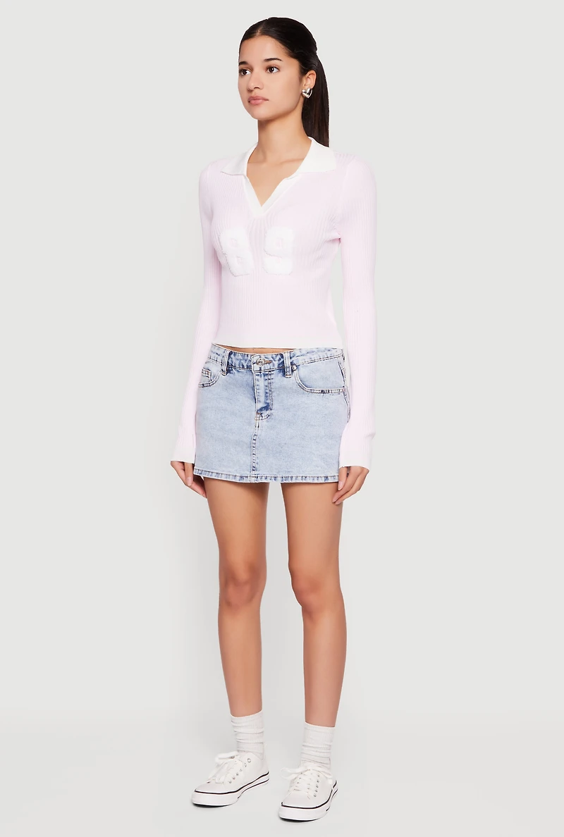 Chenille 89 Patch Graphic Varsity Stripe Sweater