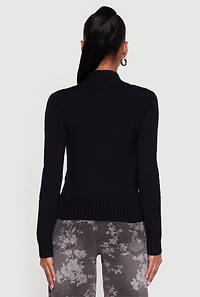 89 Graphic Mock Neck Zip Front Sweater