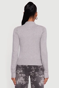 89 Graphic Mock Neck Zip Front Sweater