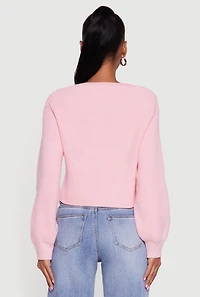 Rib Knit Cropped V-Neck Button Front Cardigan