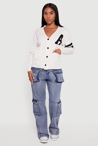 A Initial Button Front Varsity Cardigan