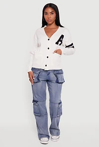 A Initial Button Front Varsity Cardigan