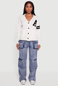 A Initial Button Front Varsity Cardigan