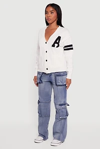 A Initial Button Front Varsity Cardigan