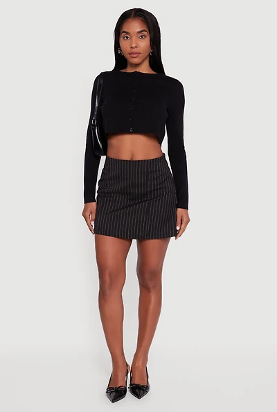 Womens Long Sleeve Button Front Cropped Cardigan,