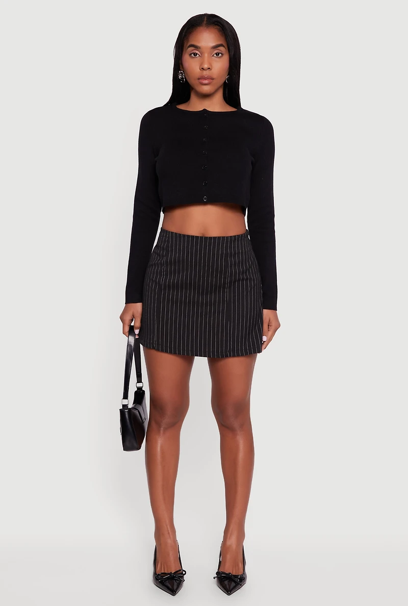 Long Sleeve Button Front Cropped Cardigan