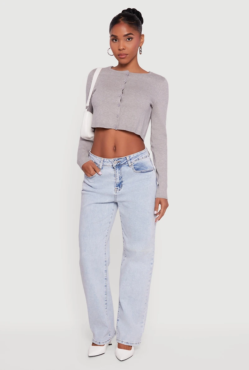 Long Sleeve Button Front Cropped Cardigan